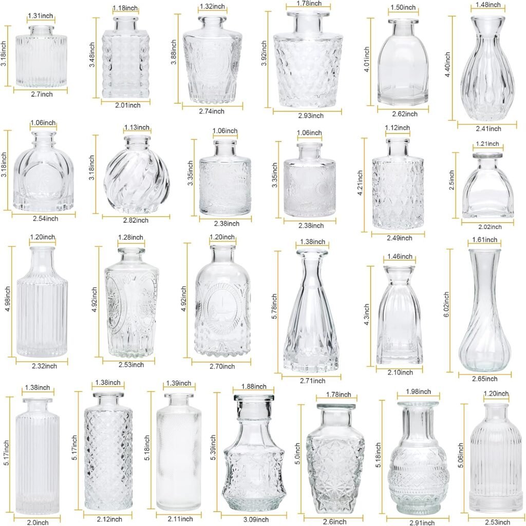 Brajttt Set of 32 Bud Vases for Flowers, Small Vintage Glass Bottles for Rustic Wedding Centerpieces and Home Decor